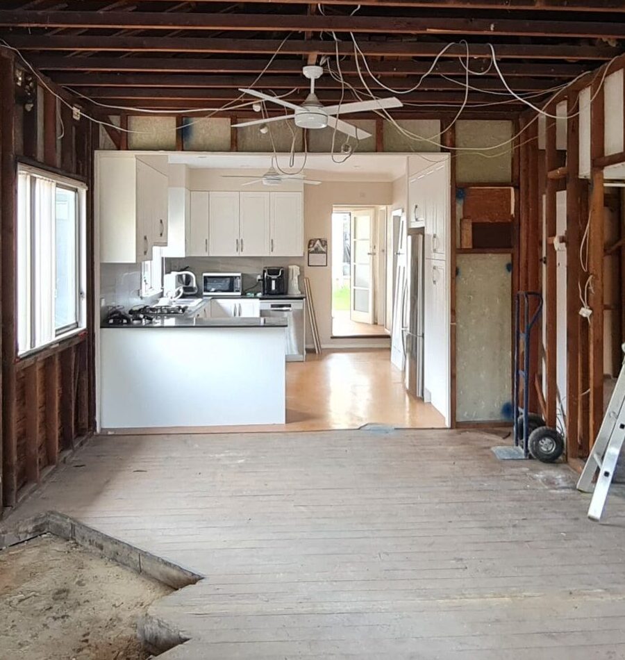 Concealed beam installed after load-bearing wall removal