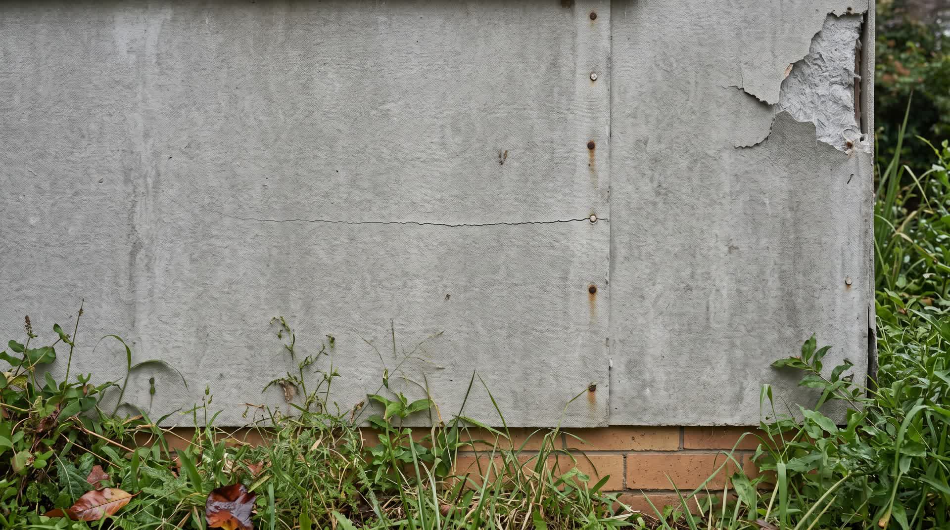 Fibro: weathered grey fibre cement sheeting on the exterior wall of an older Sydney home