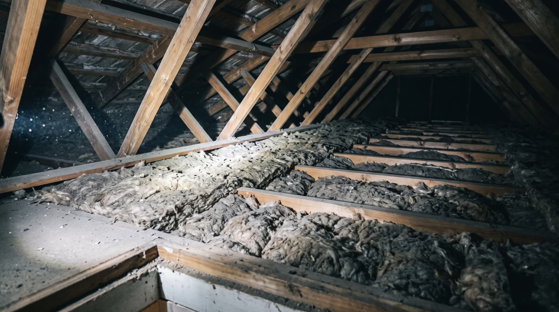 Mr Fluffy: loose fill asbestos insulation settled between ceiling joists in an older NSW roof cavity